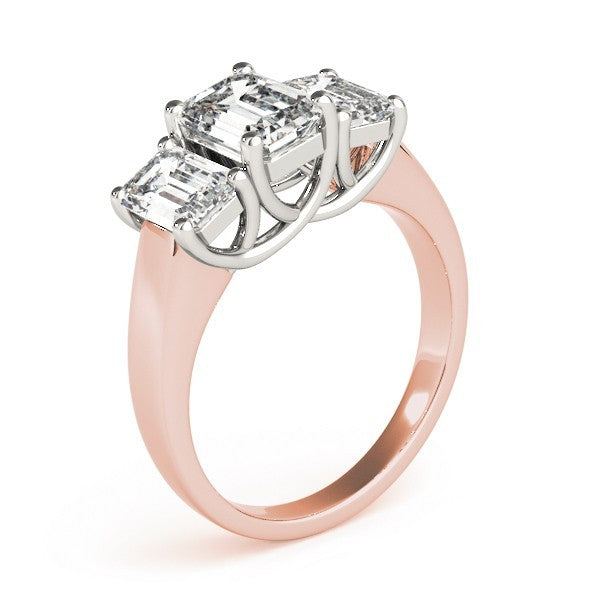 Lab Grown Emerald Cut Diamond Ring 18K Yellow Gold Trilogy Ring