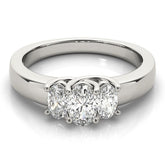 Lab-Grown Oval Cut Diamond Trilogy Engagement Ring 18K White Gold