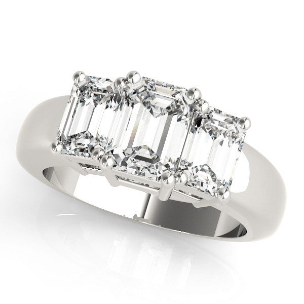 Lab Grown Emerald Cut Diamond Ring 18K Yellow Gold 3 Stone Ring