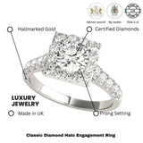 2.00Ct DE/VS Lab Grown Round Diamond Halo Engagement Ring in Platinum