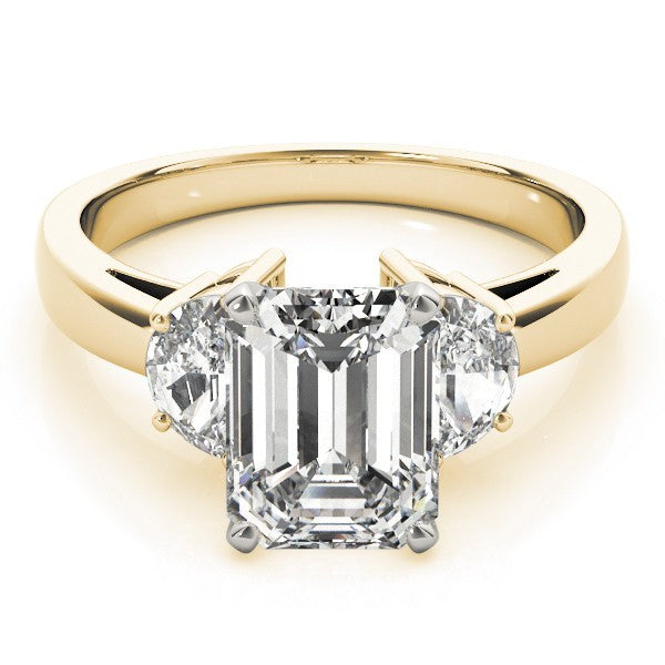 Lab-Grown Emerald Cut Diamond Trilogy Engagement Ring 18K White Gold