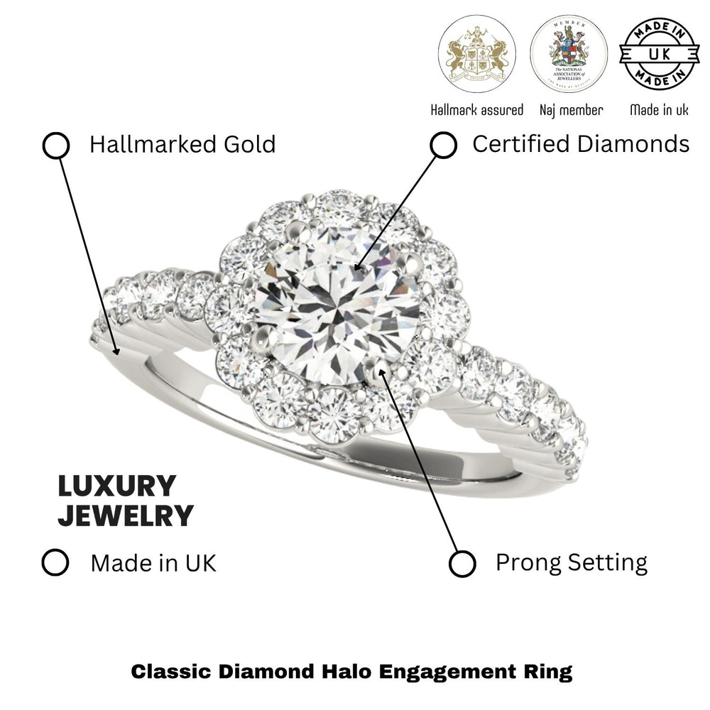 Lab Grown Round Diamond Halo Engagement Ring
