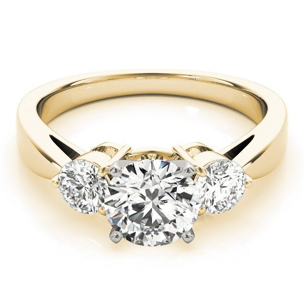 Gold ring with three diamonds on a white background