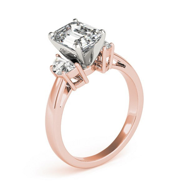 Lab-Grown Emerald Cut Diamond Trilogy Engagement Ring 18K White Gold