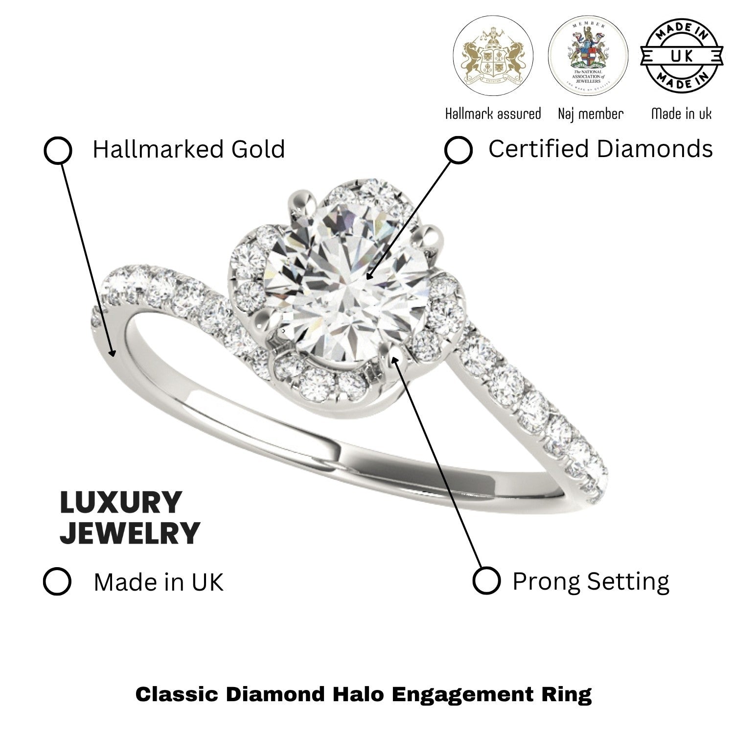 Lab Grown Round Diamond Halo Engagement Ring