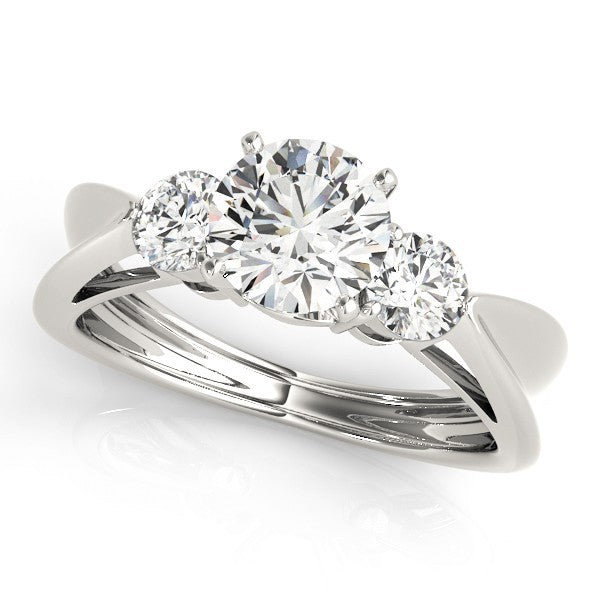 Lab Grown Round Cut Diamond Designer Trilogy Engagement Ring Platinum