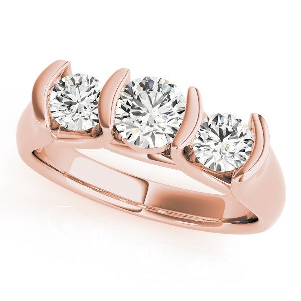 Lab Grown Round Diamond 3 Stone Engagement Ring Platinum -Bar Set