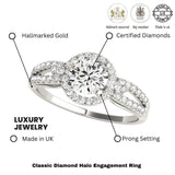 Lab Grown Round Cut Diamond Halo Engagement Ring In Platinum