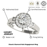 Bague de fiançailles en or blanc 18 carats avec halo de diamants ronds de laboratoire