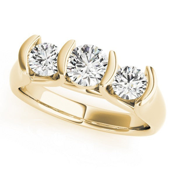 Lab Grown Round Diamond 3 Stone Engagement Ring Platinum -Bar Set