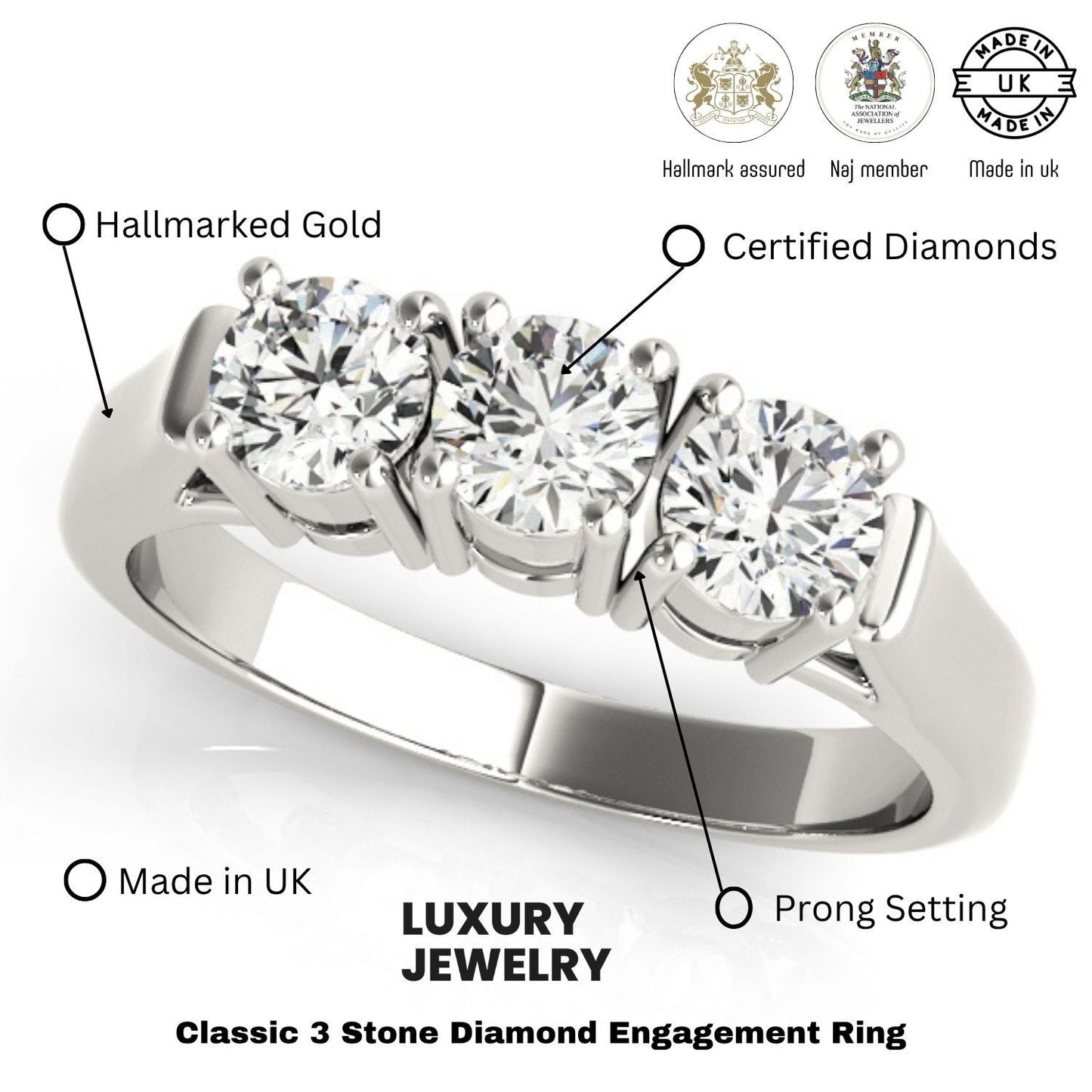 Lab Grown Round Diamond Trilogy Engagement Ring Platinum