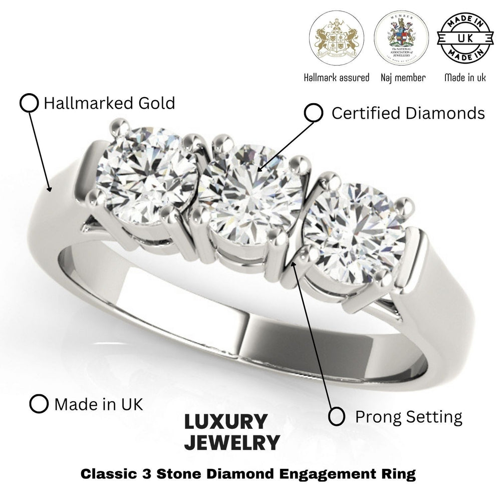 Lab Grown Round Diamond Trilogy Engagement Ring Platinum