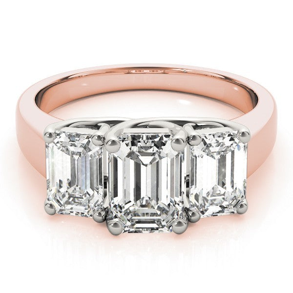 Lab Grown Emerald Cut Diamond Ring 18K Yellow Gold Trilogy Ring
