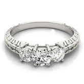 2.00Ct Lab Grown Round Diamond Art Deco 3 Stone Engagement Ring Platinum