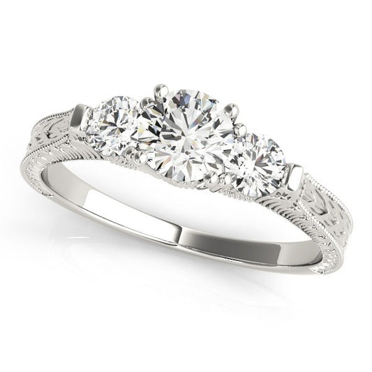 2.00Ct Lab Grown Round Diamond Milgrain 3 Stone Engagement Ring Platinum