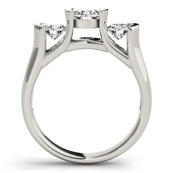 Lab Grown Round Diamond 3 Stone Engagement Ring Platinum -Bar Set