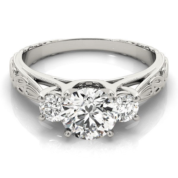 Lab Grown Round Diamond Art Designer 3 Stone Engagement Ring Platinum