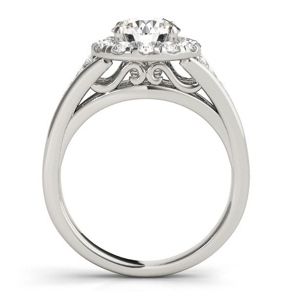 Lab Grown Round Diamond Halo Engagement Ring 18K White Gold