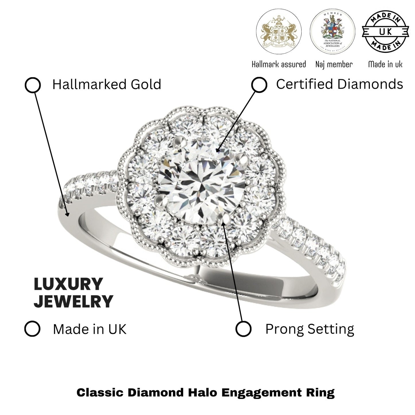 Lab Grown Round Diamond Halo Engagement Ring