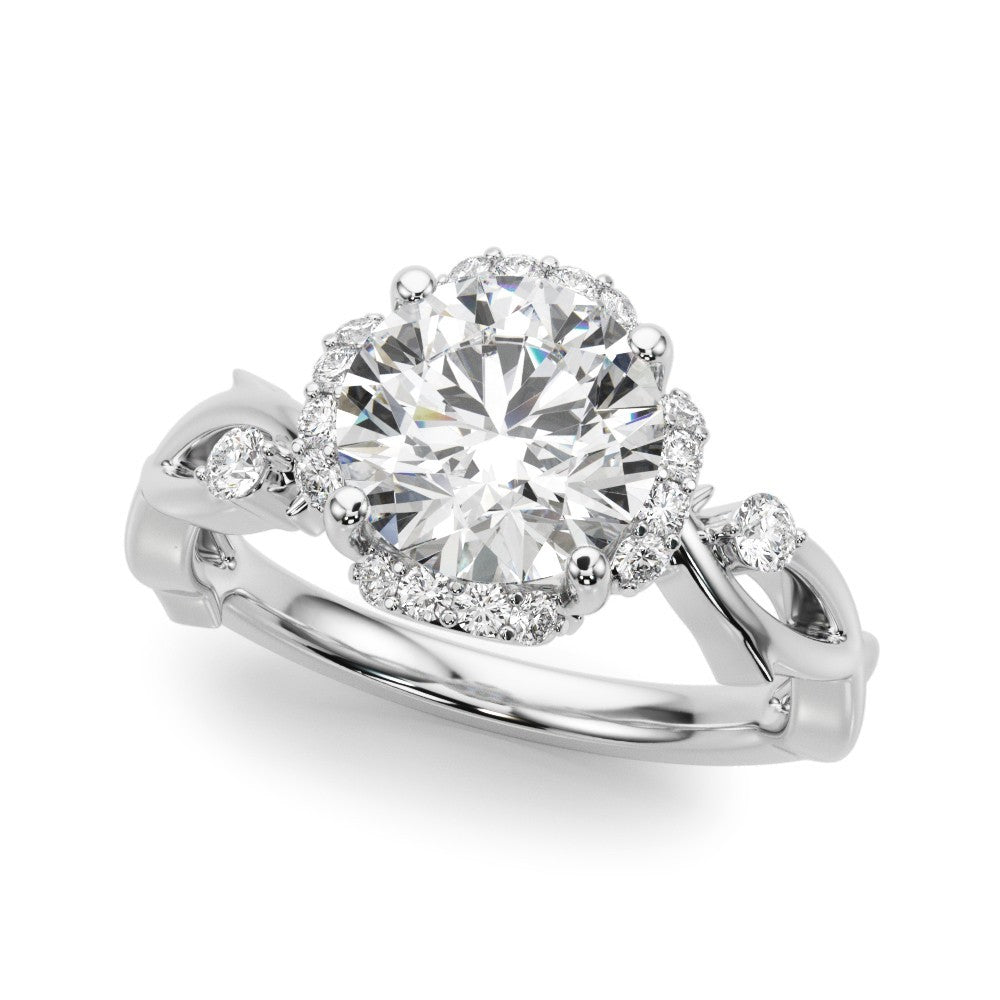Lab-Grown Round Cut Diamond Halo Engagement Ring Platinum