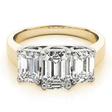 Lab Grown Emerald Cut Diamond Ring 18K Yellow Gold Trilogy Ring