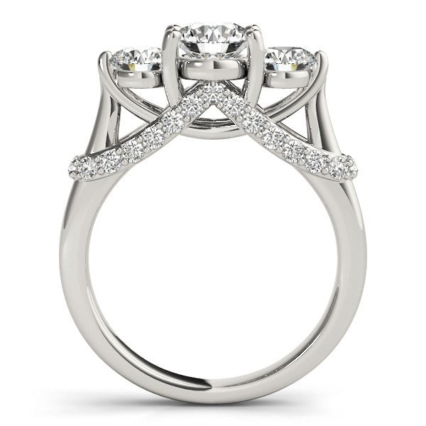Silver ring with diamond accents on a white background