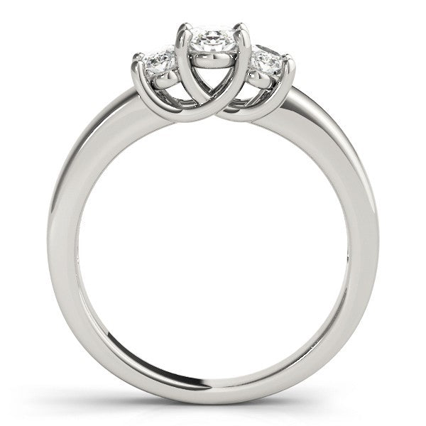 Lab-Grown Oval Cut Diamond Trilogy Engagement Ring 18K White Gold