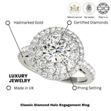 3.00 Carat Lab Grown Round Cut Diamond Halo Engagement Ring 18K White Gold