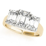 Lab Grown Emerald Cut Diamond Ring 18K Yellow Gold Trilogy Ring