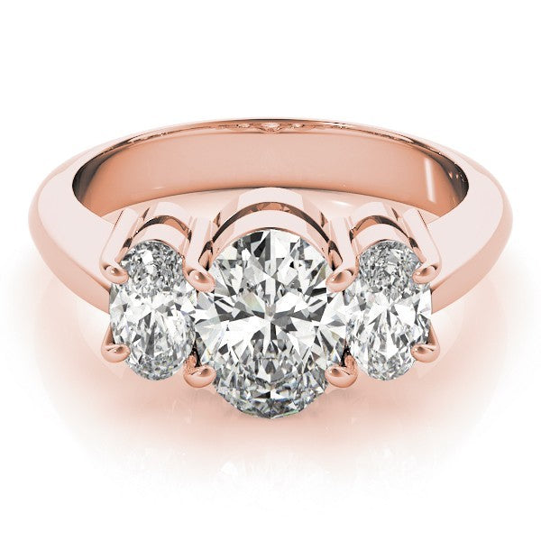 Lab-Grown Oval Diamond 3 Stone Engagement Ring – 18K Rose Gold