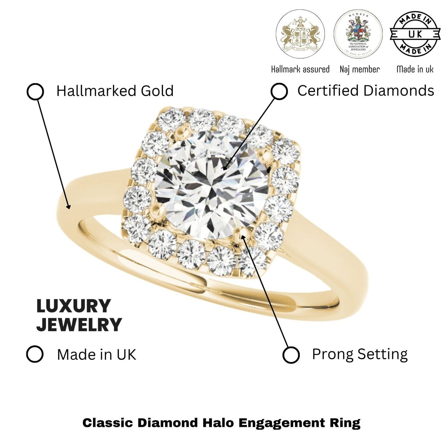 Lab Grown Round Diamond Halo Engagement Ring