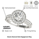 Lab Grown Round Cut Diamond Halo Engagement Ring