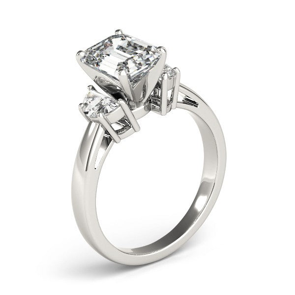 Lab-Grown Emerald Cut Diamond Trilogy Engagement Ring 18K White Gold