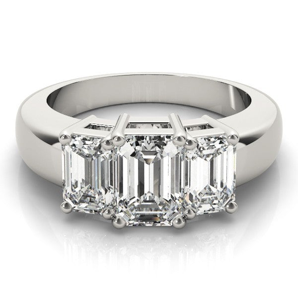 Lab Grown Emerald Cut Diamond Ring 18K Yellow Gold 3 Stone Ring