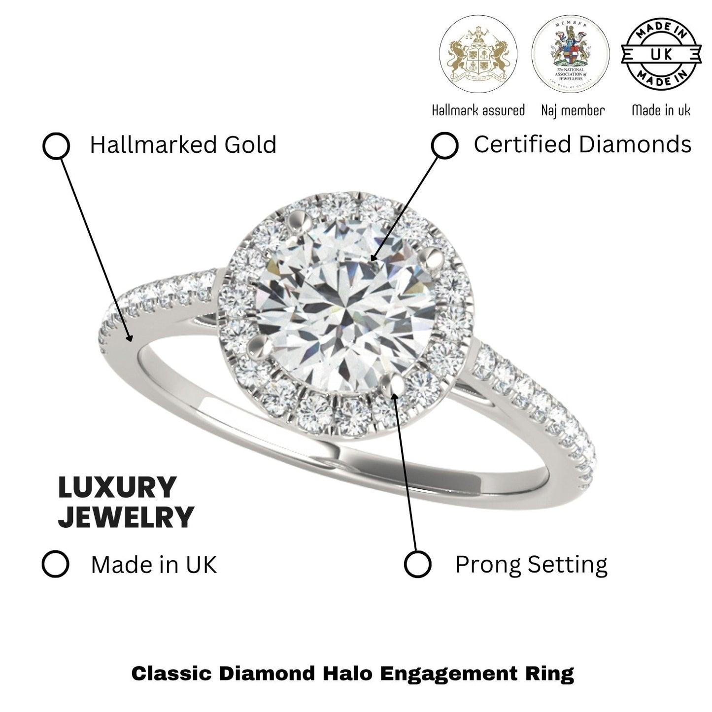Lab Grown Round Diamond Halo Engagement Ring
