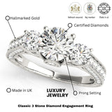 2.00Ct Lab Grown Round Diamond Trilogy Engagement Ring Platinum