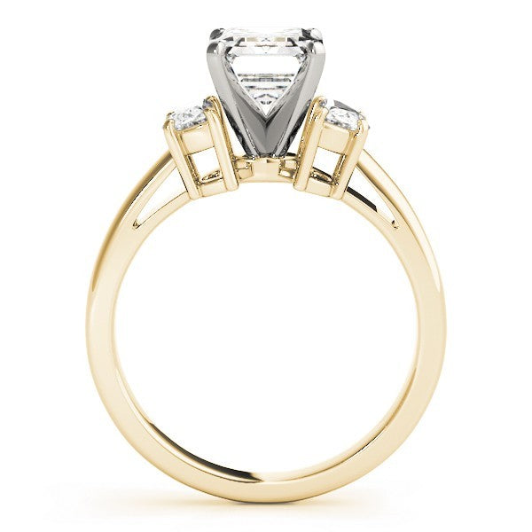 Lab-Grown Emerald Cut Diamond Trilogy Engagement Ring 18K White Gold