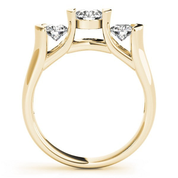 Lab Grown Round Diamond 3 Stone Engagement Ring Platinum -Bar Set