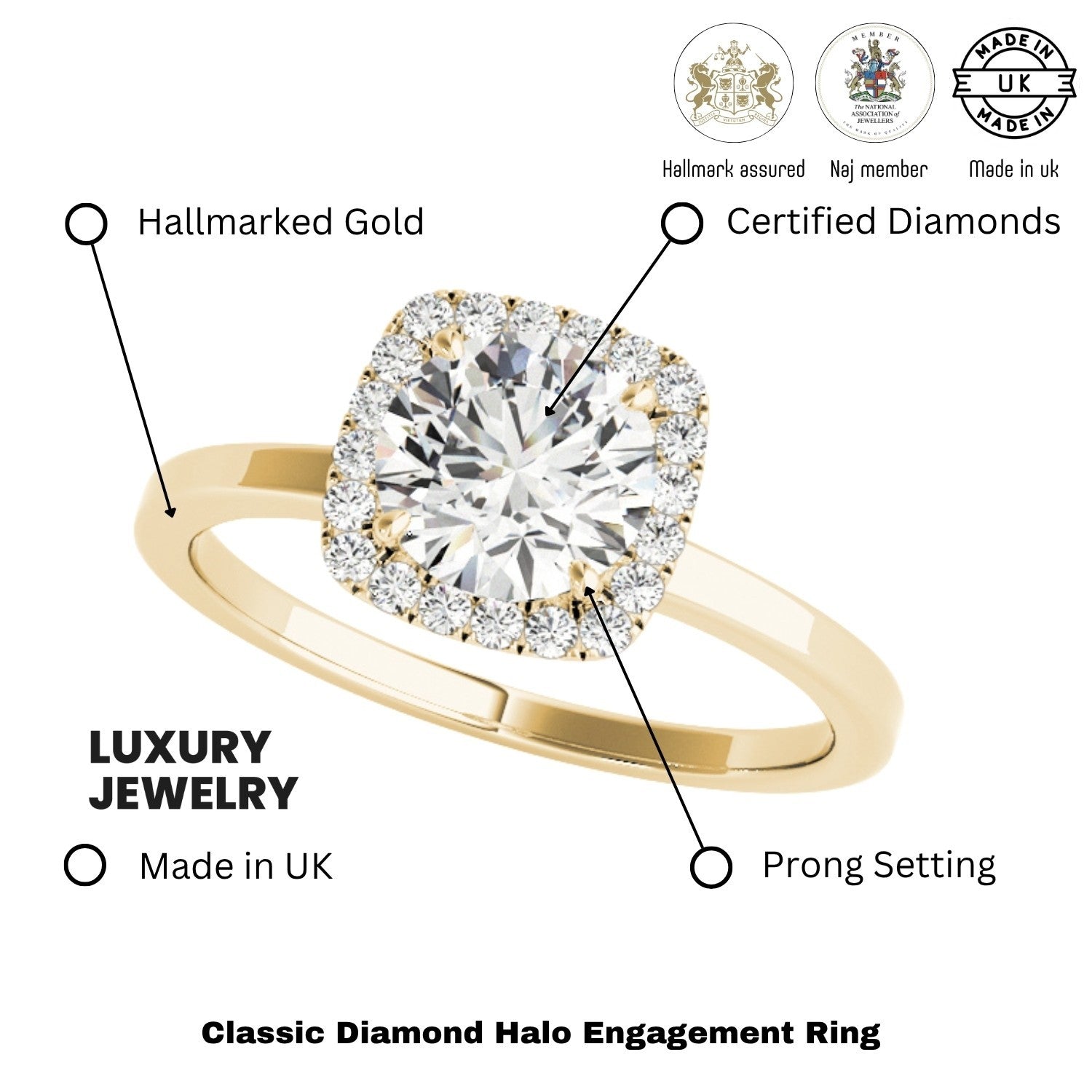 Lab Grown Round Diamond Halo Engagement Ring