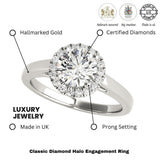 2Ct DE/VS Lab Grown Round Diamond Halo Engagement Ring 18K White Gold