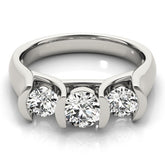 Lab Grown Round Diamond 3 Stone Engagement Ring Platinum -Bar Set