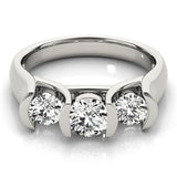 Lab Grown Round Diamond 3 Stone Engagement Ring Platinum -Bar Set