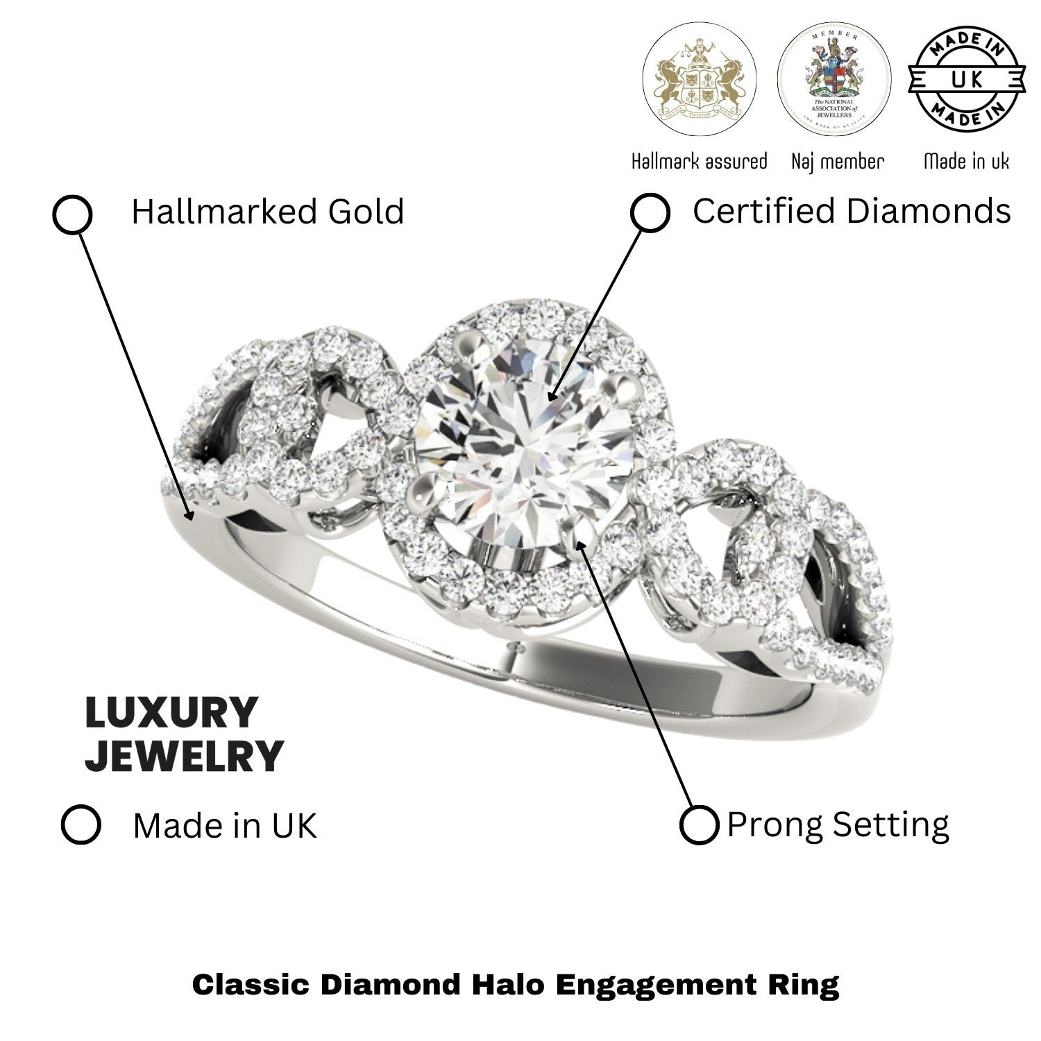 Lab Grown 2.00 Carat Round Cut Diamond Halo Engagement Ring