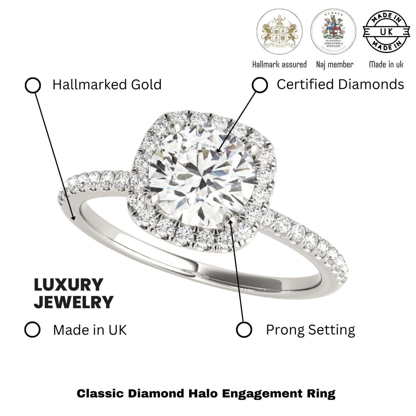 Lab Grown Round Diamond Halo Engagement Ring