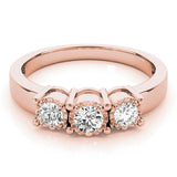 Round Lab Grown Diamond 3 Stone Engagement Ring in Rose gold