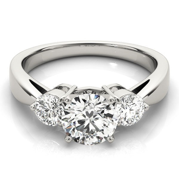 Silver ring with three diamonds on a white background