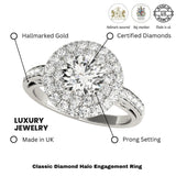 Lab Grown Round Cut Diamond Halo Engagement Ring