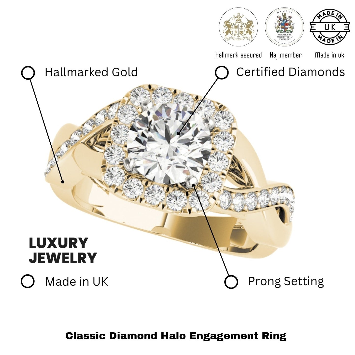Lab Grown Round Diamond Halo Engagement Ring