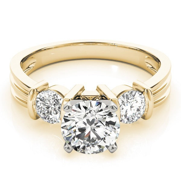 Gold ring with three diamonds on a white background