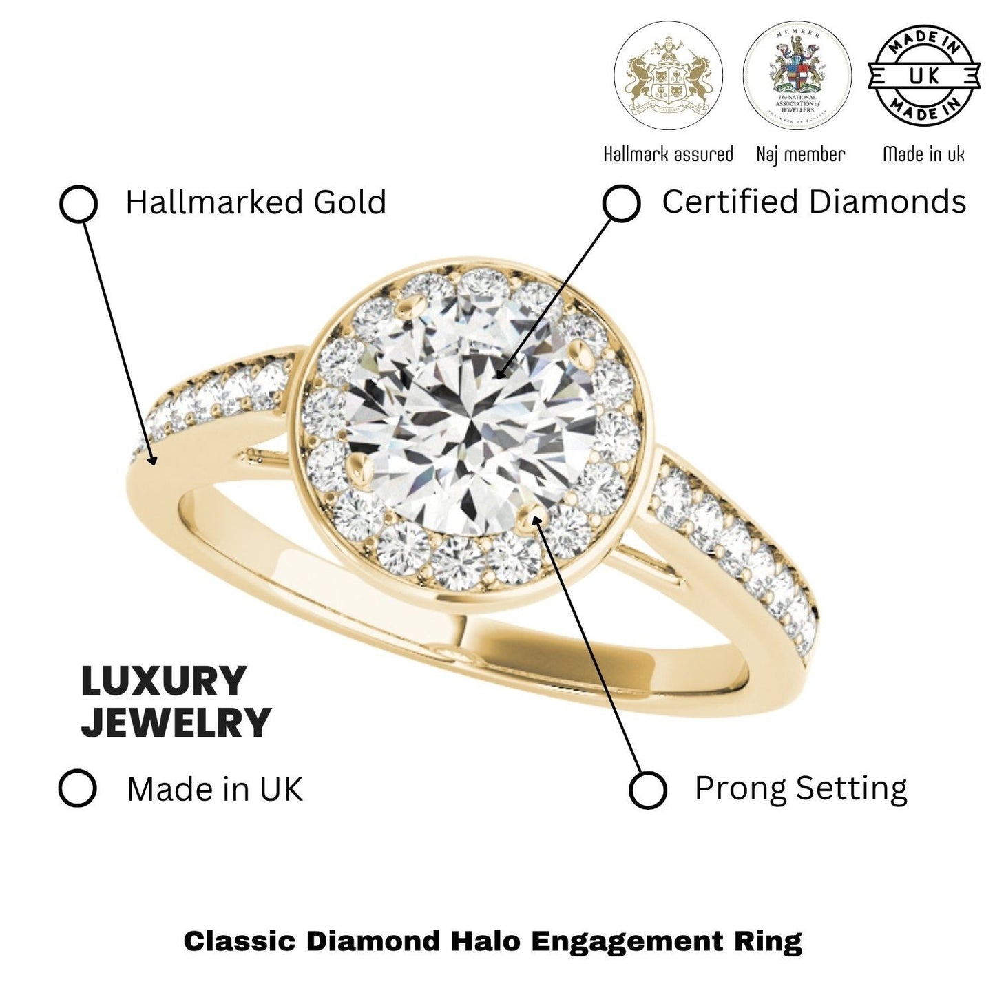 Lab Grown Round Diamond Halo Engagement Ring